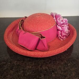 Chic Pink Women's Hat with Floral Accent
